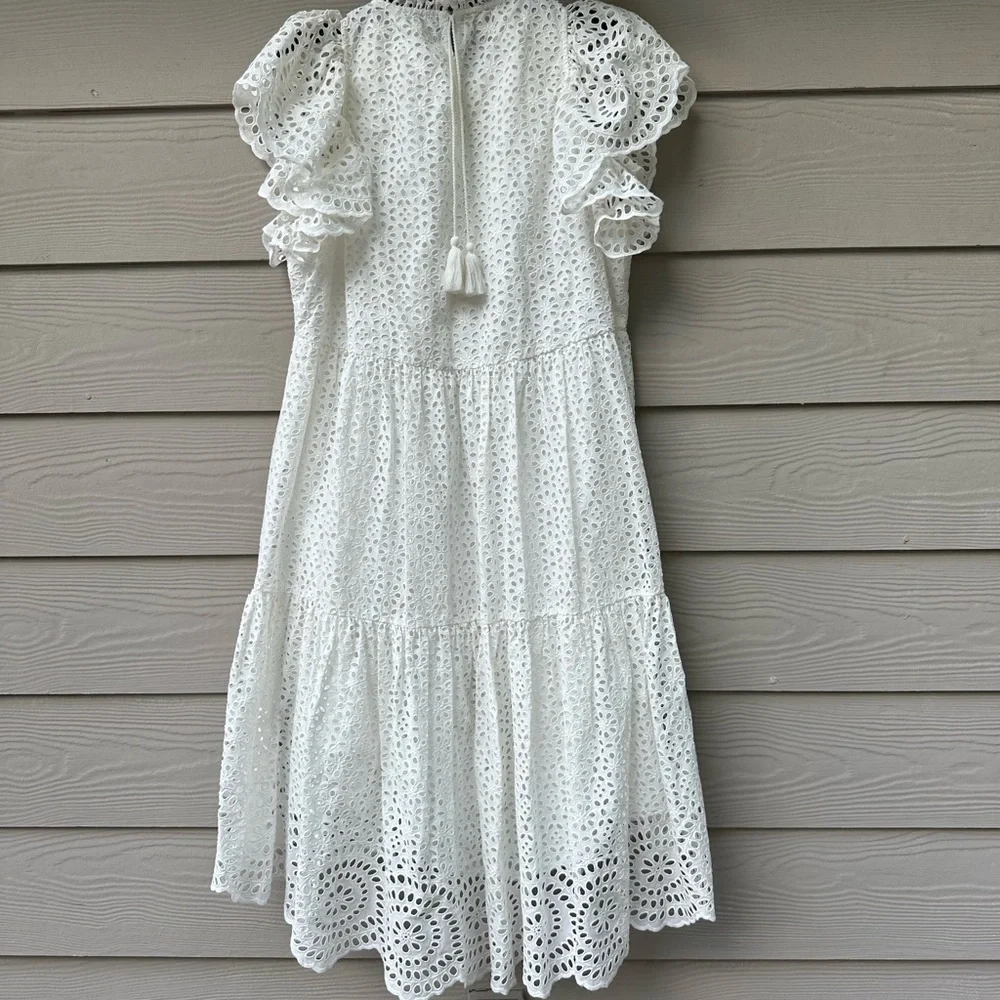 Ulla Johnson Norah Eyelet Mini Dress in White Short Sleeve Ruffle - Picture 8 of 11